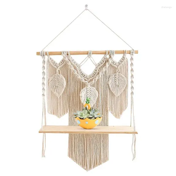 Tapisseries bohème macramé étagères suspendues Boho décoratif rustique bois plantes flottantes avec corde tissée à la main