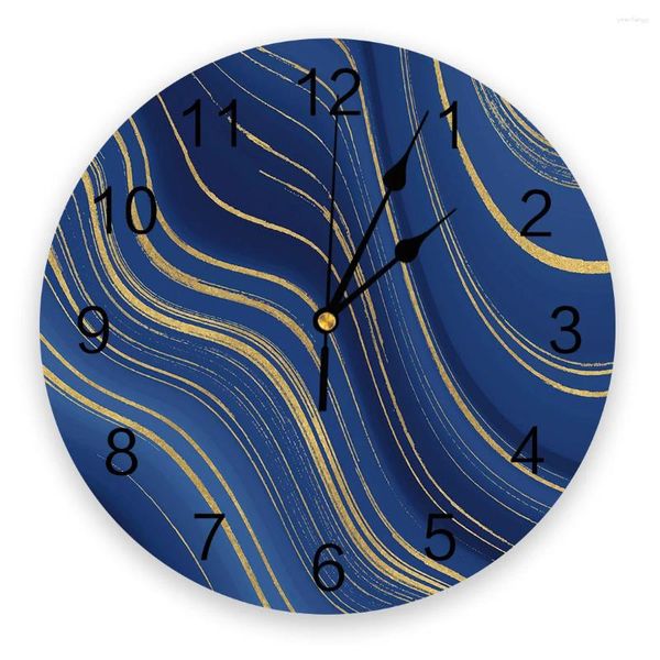 Wanduhren Blau Gelb Marmor Abstrakte Uhr Modernes Design Wohnzimmer Dekoration Küche Mute Uhr Home Interior Dekor