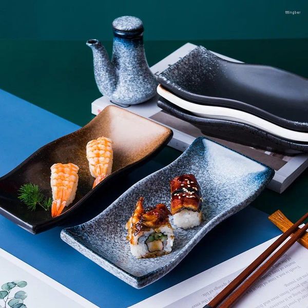 Teller Japanische Keramik Retro Geschirr Haushalt Abendessen Teller Kreative Rechteckige Obst Sushi Gerichte Restaurant Snack Dessert Teller