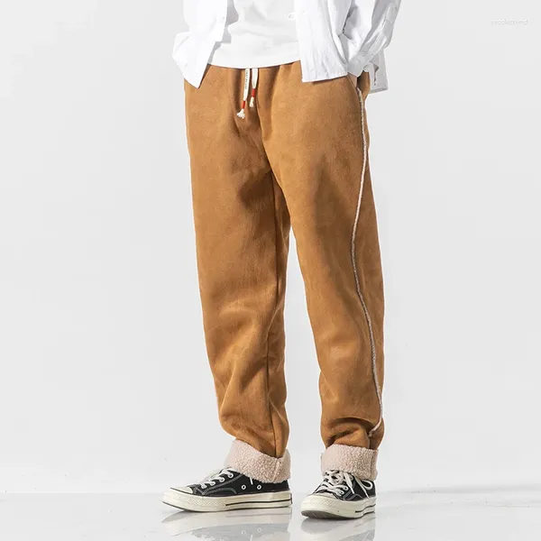 Pantaloni da uomo 2023 Inverno Velluto Uomo Foderato in pelliccia sintetica Pantaloni sportivi spessi Pantaloni con coulisse In pile termico caldo