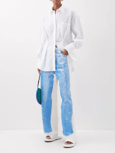 Jeans da donna Jean Tasche con bottoni Cintura ampia a contrasto Pantaloni a gamba larga Cotone High Street