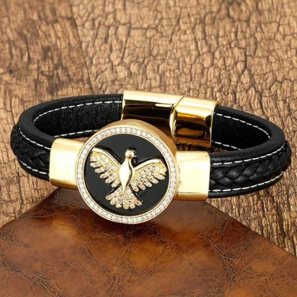 Charme Pulseiras Zlxgirl Jet Couro Genuíno Mulheres Pulso Jóias Moda Masculina Águia Animal Punk Bangles Navio Livre