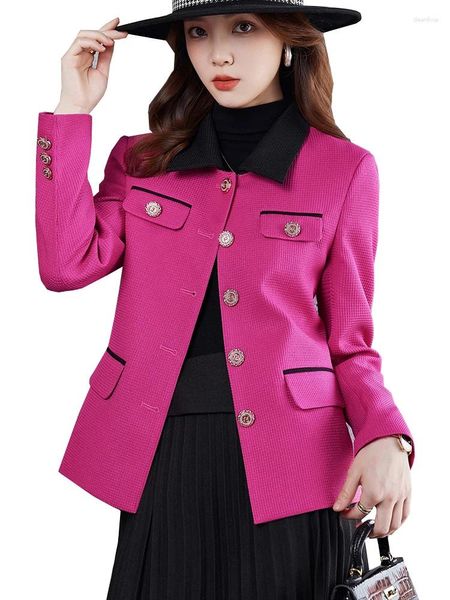 Ternos femininos Chegada Senhoras Blazer Mulheres Slim Casual Jaqueta Manga Longa Único Breasted Rosa Damasco Verde Feminino Outono Inverno Casaco