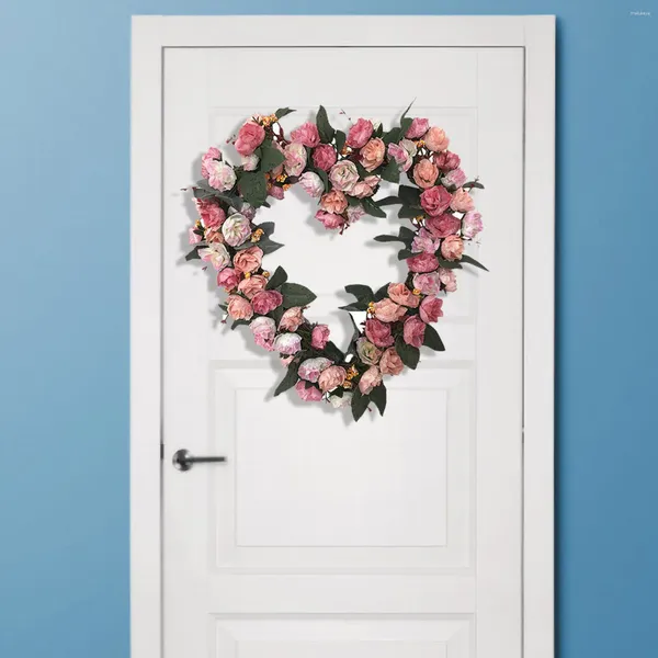 Декоративные цветы для дома, искусственные гирлянды, розы, украшение в форме сердца, висит на дверь, венок на День Благодарения