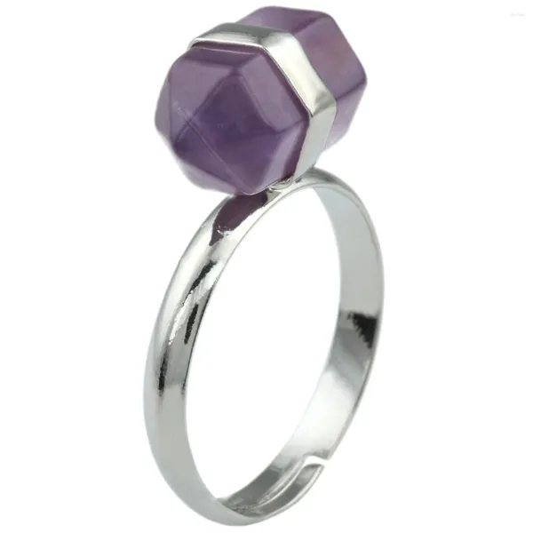 Cluster-Ringe, 18 kgp-Legierungseinlage, 9 x 15 mm, natürlicher Kristallstein, Sechseck-Prisma, spitze Kegelform, Reiki-Energie-Schmuck, verstellbarer Unisex-Ring