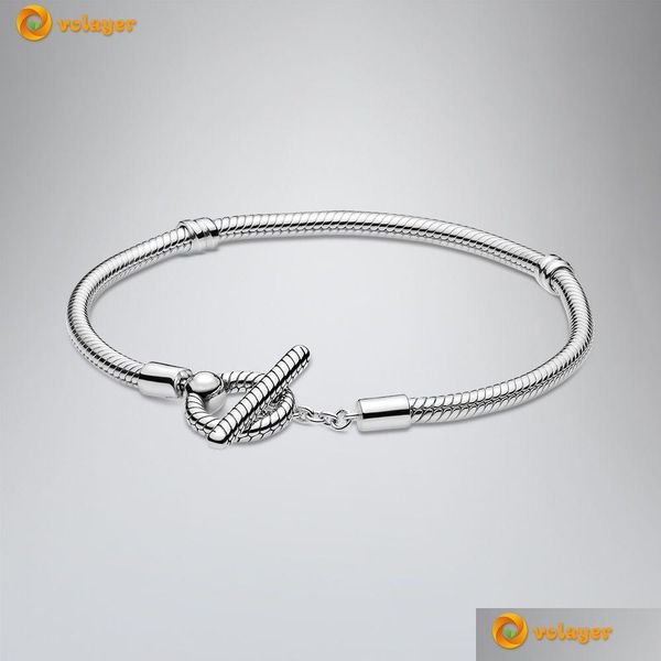 Pulseras de encanto Volayer 925 Sterling Sier Pan Moments T-Bar Snake Chain Pulsera Amistad Brazaletes para mujeres Joyería Haciendo Regalo Dr Dhy0M