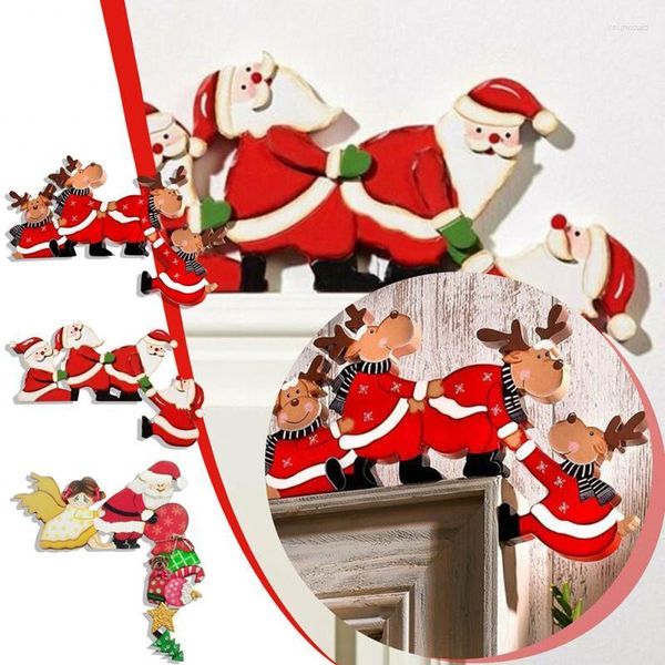 Decorações de natal ano moldura da porta de madeira decoração engraçado santa renas decoração ornamento 2023 presentes do feriado