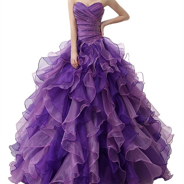 Quinceanera Dresses Princess Sweetheart Crystal Pleat Organza Ball Abito con allacciato Plus Times Sweet 16 Debutante Party Birthday Vestitidos de 15 Anos Q07