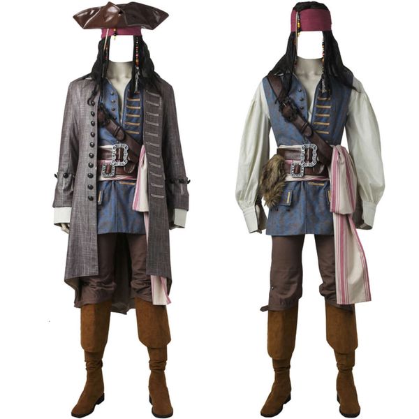 Cosplay filme homens mortos não contam histórias cosplay traje capitão jack sparrow uniforme festa de halloween outfit adereços completos com botas