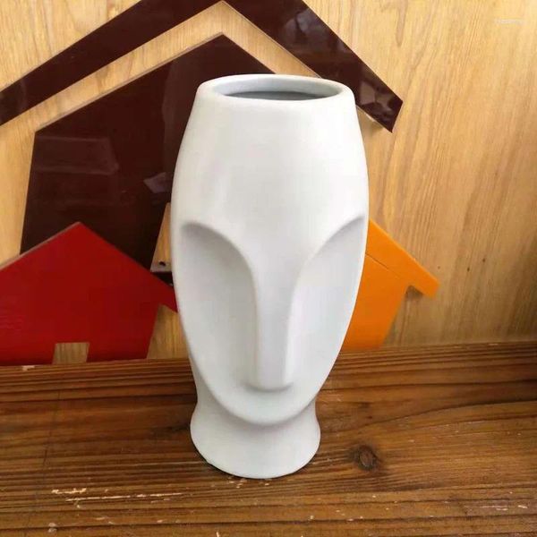 Vasen, amerikanische Vintage-Keramik, Pendel-Stil, reinweiße Farbe, dekorative Vase für Zuhause, menschlicher Kopf, Blumenarrangement, großer Mund