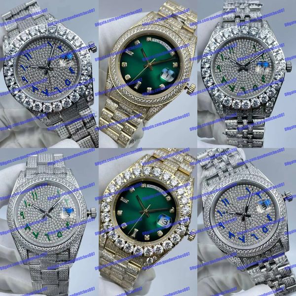 6 modelo Top Maker 128238 Mens Watch 41mm 218399 126333 Full Star Diamonds Dial Green Diamonds Bezel Sapphire Glass Pulseira CAL.2813 Movimento Relógios masculinos automáticos