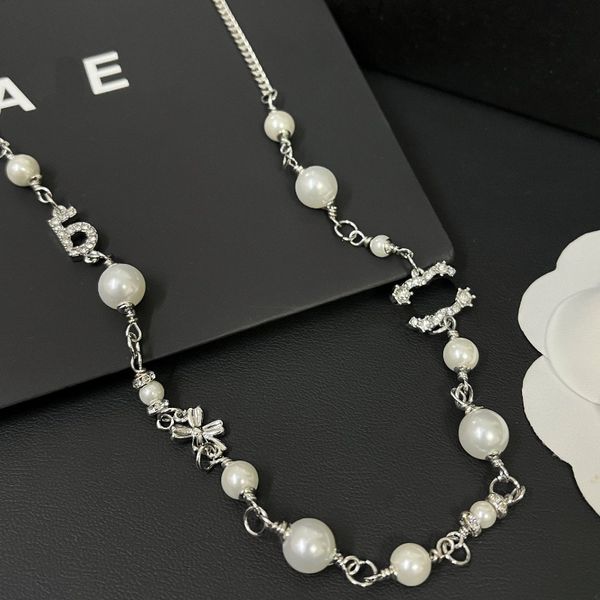 Designer-Perlen-Diamant-Kettenhalsketten, Boutique-Stil, Weihnachtsgeschenk-Halskette, romantischer Damen-Modeschmuck, lange Kette, 925er Silber, wunderschöne Design-Charm-Halskette