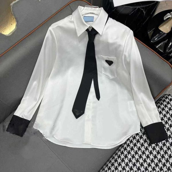 Damen Blusen Hemden Designer 2023 Neues Essigsäure-Hemd Krawatte Akademie-Stil Hemd Langarm 3WP3