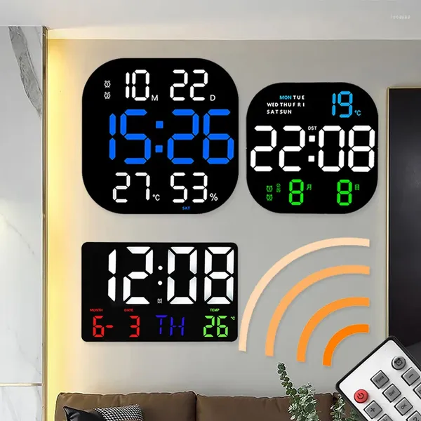 Relógios de parede Arylic LED Digital Clock Temperatura Data Day Display Alarme com controle remoto para sala de estar Decoração do quarto