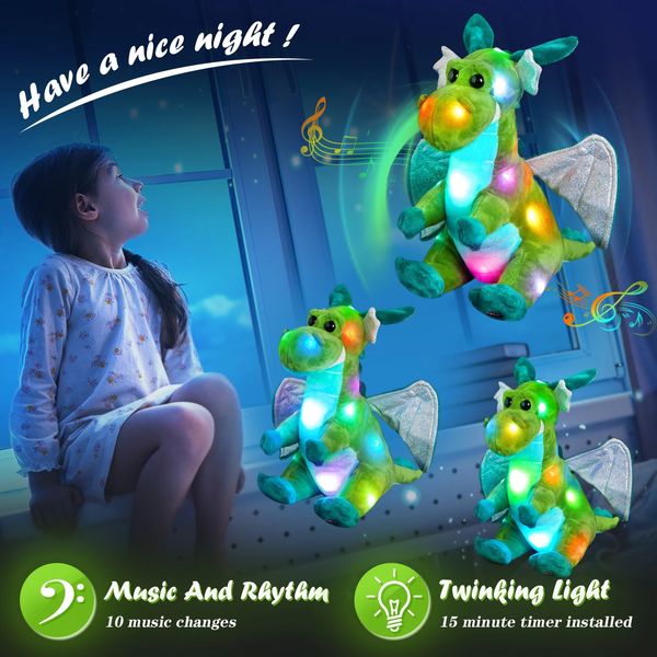 Brinquedos de Halloween 26cm LED Light Dinossauro Musical com Asas de Pelúcia para Meninas Almofadas Bonitos Boneca Presentes de Aniversário Macio Bichos de Pelúcia Crianças 231030