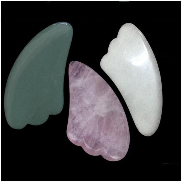 Altri tessili per la casa Triangolo rosa Facciale Mas Gua Sha Board Cura della pietra di giada naturale Sano Guasha Scra Prevenire la consegna di gocce Garden Tex Dhkh9