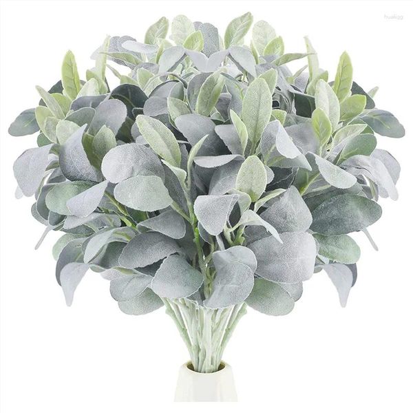 Flores decorativas 15 Pcs Artificial Flocado Cordeiros Orelha Vegetação Haste Falso Ramos de Cordeiro Escolhas Peça Central de Casamento Rústico