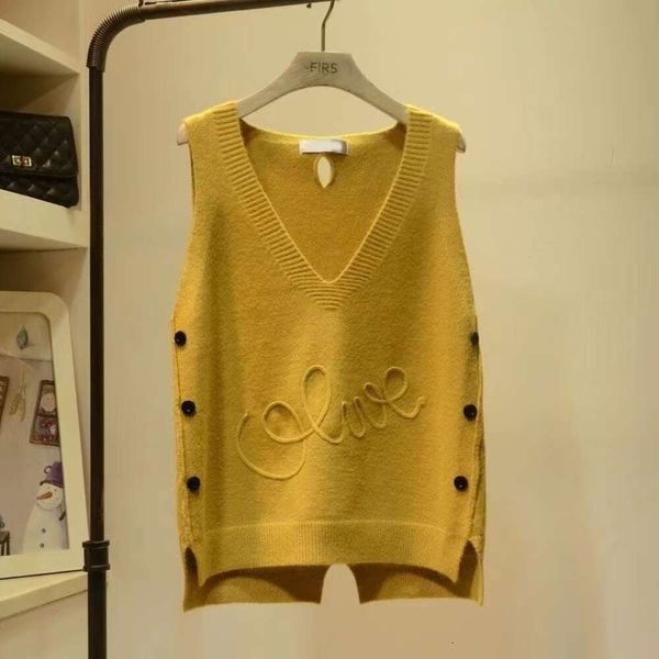 Frauen LW Weste 2023 Herbst Trend Strickknopf Pullover Weste Damendimensional V-Ausschnitt Ärmel und Frühlingsfashion Pullover Top 201214