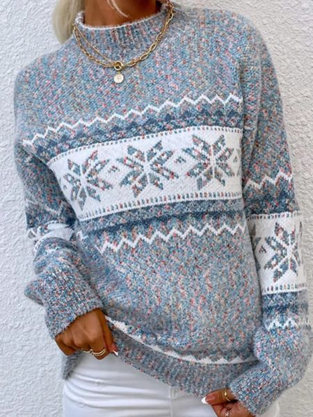 Damenpullover, Weihnachts-Rollkragenpullover, Schneeflockenstrick, lockerer Damenpullover, Wintermode, warmer Pullover, lässiger Lady-Chic-All-Match-Pullover 231030