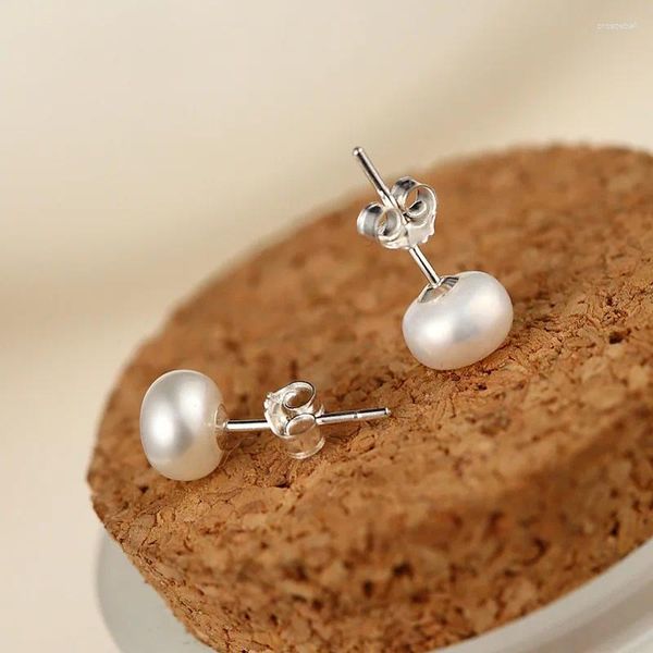 Orecchini a lobo Semplice 6mm 8mm Orecchino di perla d'acqua dolce rotondo Solido argento sterling 925 Gioielleria raffinata per le donne Festa di nozze