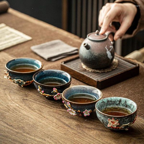 Canecas Jingdezhen Esmalte Xícaras de Chá Cerâmica Serviço Casa Presente Teacup para Cerimônia Xícara Chinesa