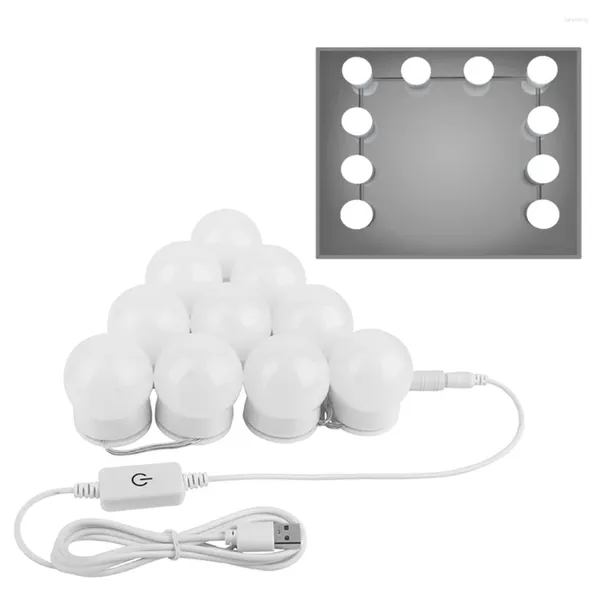 Lampada da parete USB dimmerabile LED Touch Specchio cosmetico Luci Striscia di illuminazione per tavolo da trucco Specchi da bagno (bianco).