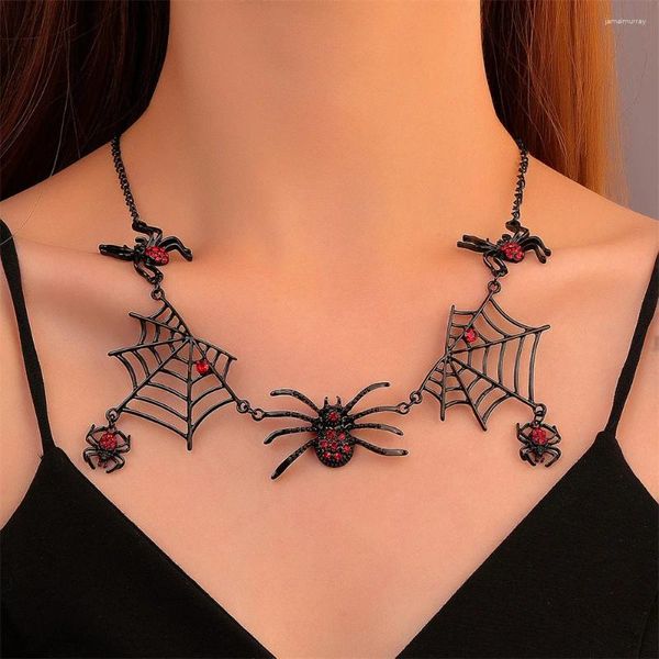 Anhänger Halsketten Gothic Spinnennetz Halskette Für Frauen Einstellbare Punk Kristall Geometrie Vintage Choker Halloween Edlen Schmuck