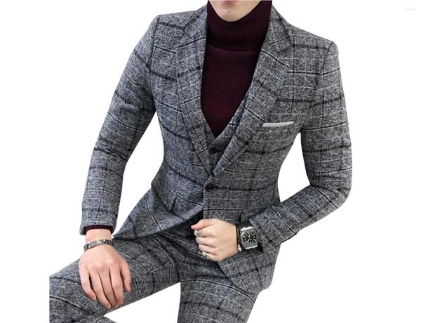 Ternos masculinos terno xadrez jaqueta colete calças smoking de casamento