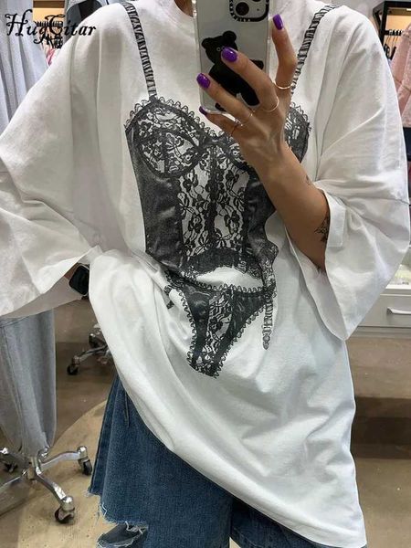 Urban Sexy Kleider Hugcitar Halbarm O-Ausschnitt Print Lose Oversize Sexy T-Shirt Top 2023 Sommer Damen Mode Streetwear Party Nachtclub Kleidung