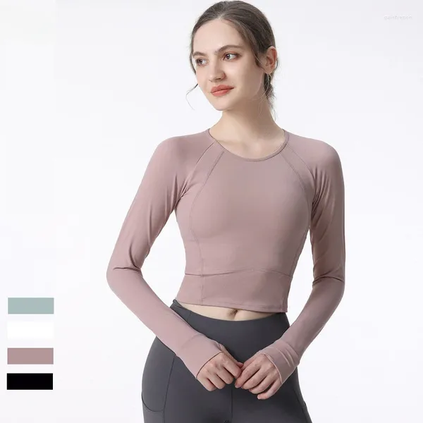 Camicie attive Top da donna primavera e autunno scollo basso abito da yoga manica lunga vestibilità aderente allenamento corsa fitness