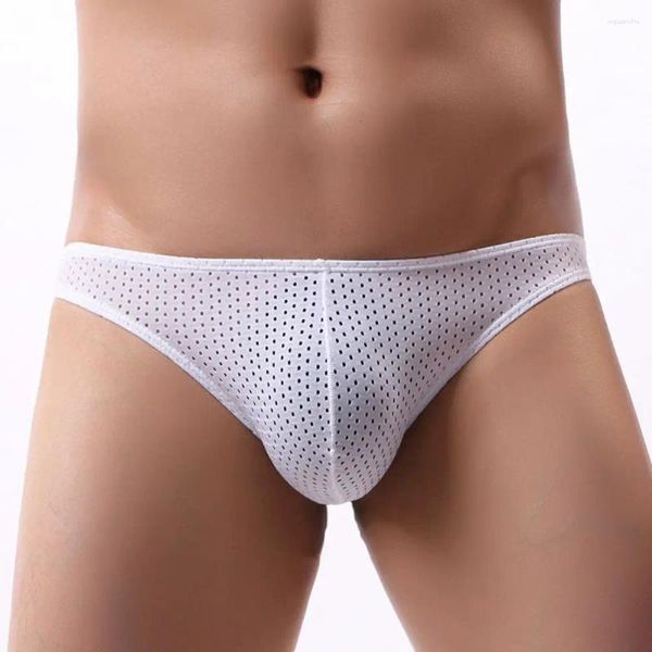 Underpants homens roupa interior malha de gelo pequeno triângulo briefs fresco respirável cintura baixa sexy tronco calcinha grande bolsa u shorts convexos