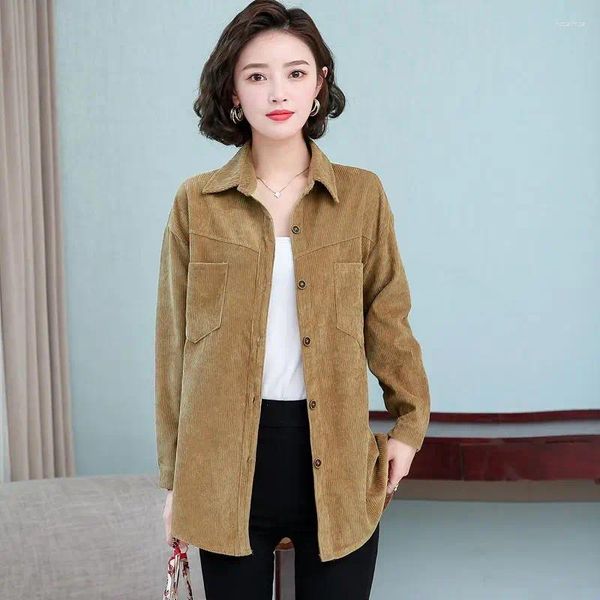 Blusas femininas 2023 primavera outono veludo camisa de manga comprida para mulheres comprimento médio estilo coreano roupas moda em roupas externas top