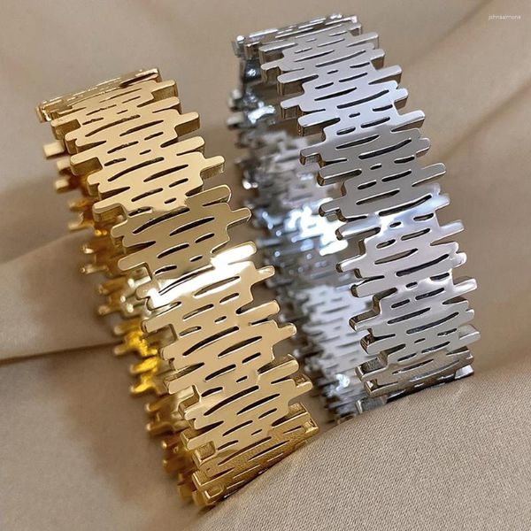 Armreif DODOHAO Chunky Abstrakte Unregelmäßige Geometrische Breite Edelstahl Armband Für Frauen Design Wasserdicht Handgelenk Schmuck