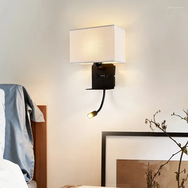 Lampada da parete El comodino con interruttore a bilanciere porta USB moderna luce per interni creativa in ferro per soggiorno camera da letto