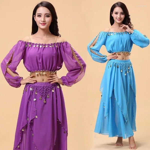 Bühnenkleidung für Erwachsene, orientalisches Indien-Tanzkleid, modisches Performance-Bauchtanz-Kostüm-Set für Frauen, Bauch-Outfits, Oberteil und Rock