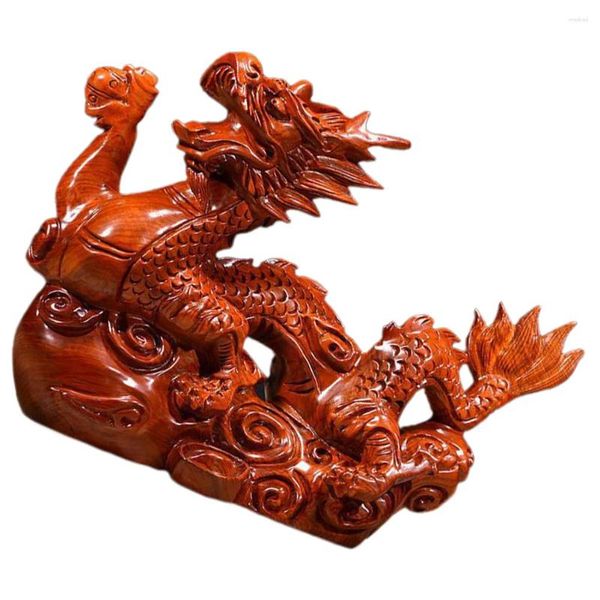 Decorazioni da giardino Artigianato Armadietto Statua del drago cinese Ornamento Decorazione Piccola decorazione Desktop in legno Ufficio in miniatura