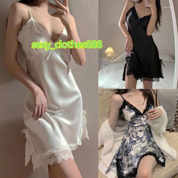 Mulheres sleepwear vintage camisola sexy renda seda roupa interior noite vestido feminino lingerie pequeno peito suspensórios nightdress