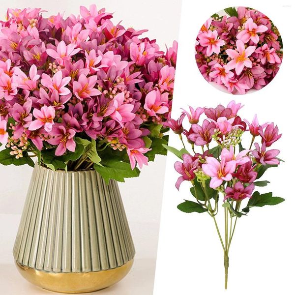 Flores decorativas 2pc flor lírio planta decoração casa suporte de casamento vaso artificial alto