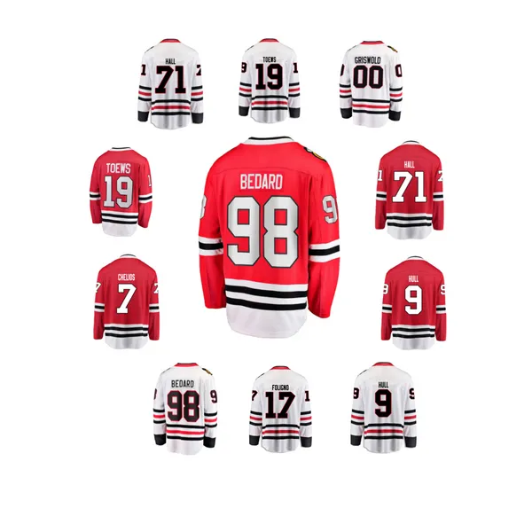 Atacado Top Stitched Sports Ice Hockey Jerseys Chicago 98 Connor Bedard 71 Taylor Hall 00 Griswold 9 Hull 7 Chelios
