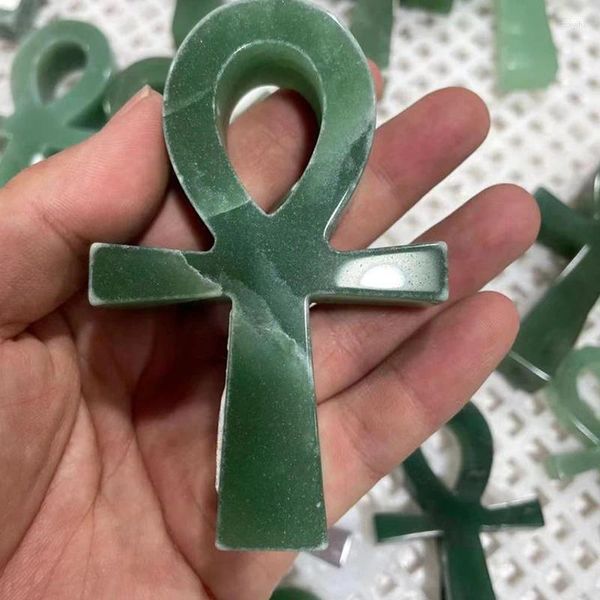 Statuette decorative Pietra di cristallo avventurina verde Ankh / Chiave della vita Decor Chakra Croce religiosa egiziana Ansata Croce per altare Wicca