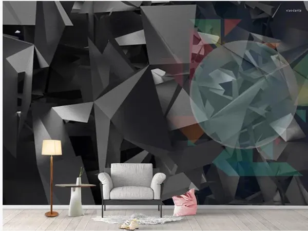 Duvar Kağıtları Duvarlar için Özel Duvar Kağıdı 3 D Oturma Odası Stereo Siyah Kişilik Geometrik Arka Plan Duvar Kağıt