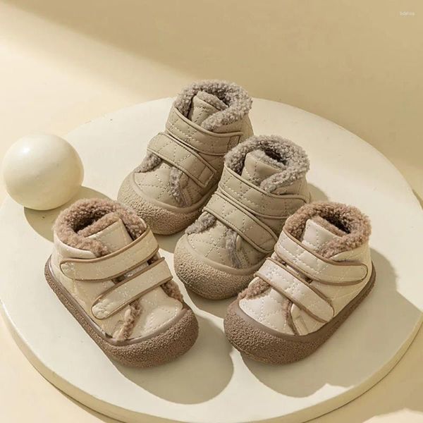 Scarpe per primi camminatori invernali in peluche per bambini, per neonati, spesse, calde, in pelliccia sintetica, calzature per gradini, ergonomiche, in cotone antiscivolo