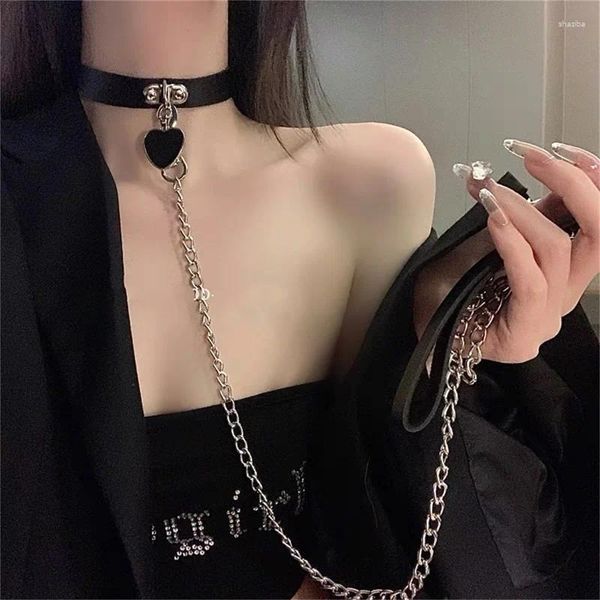Catene da donna sexy punk girocollo collare a cuore catena in pelle pu bondage collana gotica cosplay harajuku accessori per feste regali