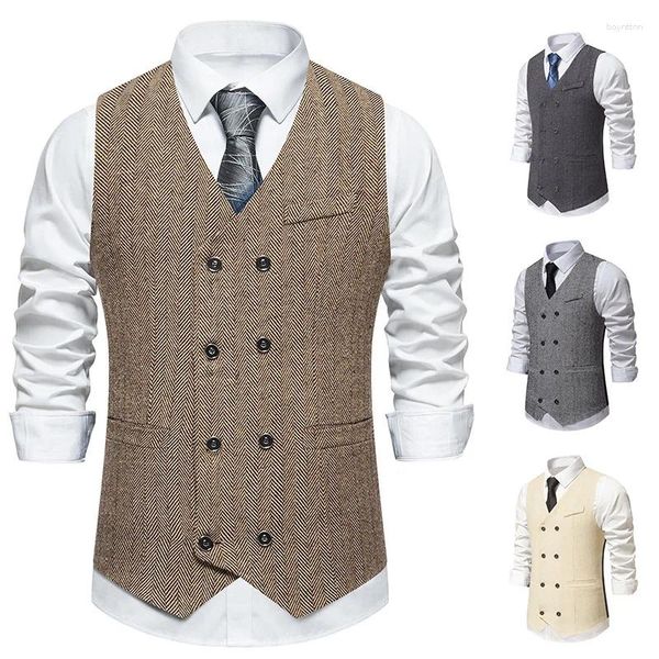 Herrenwesten Weste Herren Fischgrätenanzug für Hochzeit Casual Vintage Weste Slim Fit Gentleman