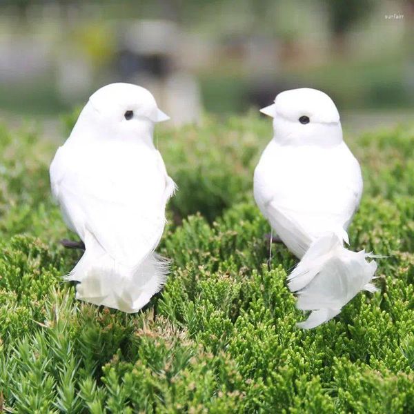 Bahçe dekorasyonları sevimli simülasyon beyaz kuş sahte tüy süsleri ev bahçecilik sahne el sanatları bonsai bitkileri