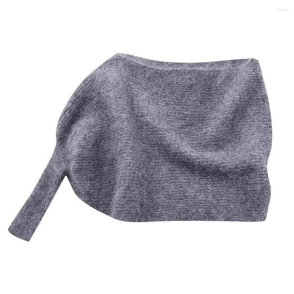 Kadın Sweaters 2023 Moda Baharatlı Kız Kişiselleştirilmiş Tasarım Asimetrik Örme Kollu Kazak Vintage Uzun Kollu Pelerin Eşsiz Üst
