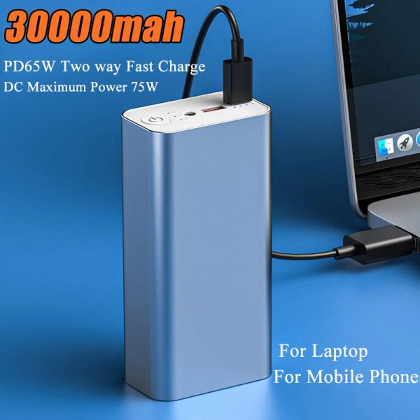 30000mAh Power Bank TIPO C PD 65W Carregador de bateria externa de carregamento rápido para laptop tablet notebook para iPhone Xiaomi Powerbank