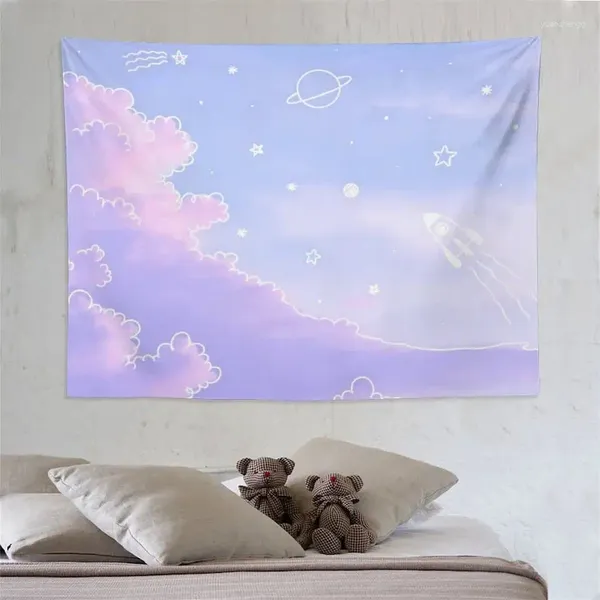 Arazzi Arazzo astratto con nuvole blu - Paesaggio naturale colorato da appendere alla parete per camera da letto, soggiorno, dormitorio per adolescenti e decorazioni indie