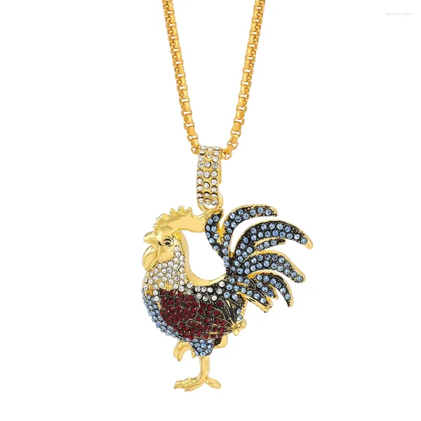 Collane con ciondolo Strass Hip Hop pavimentato in oro color pollo gallo gallo collana con pendenti per uomo accessori gioielli regalo