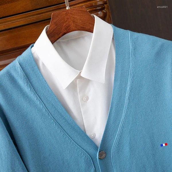 Männer Pullover Kaschmir Pullover Strickjacke V-ausschnitt Gestrickte Hemd Mantel Männlich Korea Woolen Taste Tops Hohe Qualität